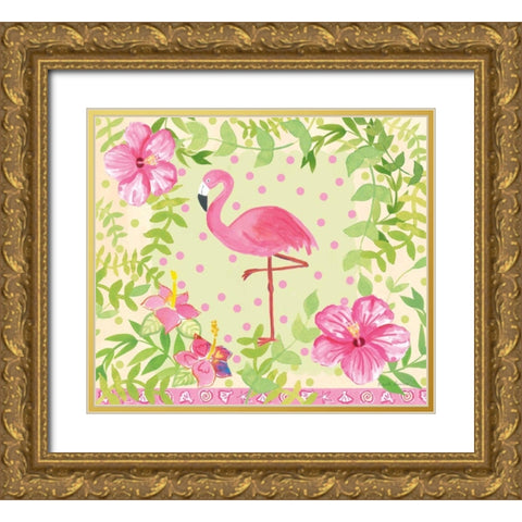 Flamingo Dance I Gold Ornate Wood Framed Art Print with Double Matting by Zaman, Farida