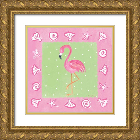 Flamingo Dance II Gold Ornate Wood Framed Art Print with Double Matting by Zaman, Farida