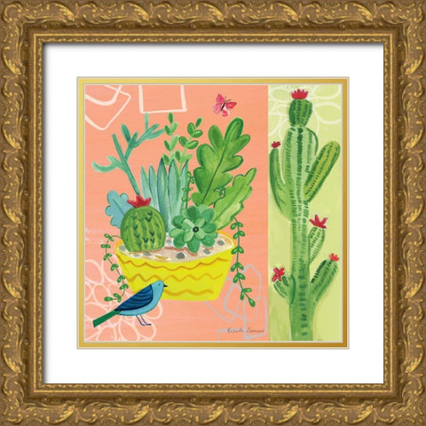 Cacti Garden IV Gold Ornate Wood Framed Art Print with Double Matting by Zaman, Farida