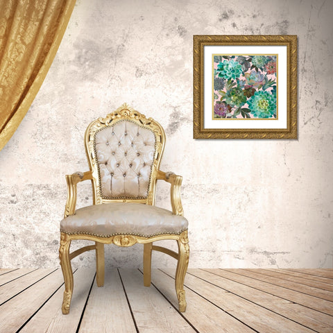 Floral Succulents v2 Crop on Pink Gold Ornate Wood Framed Art Print with Double Matting by Nai, Danhui