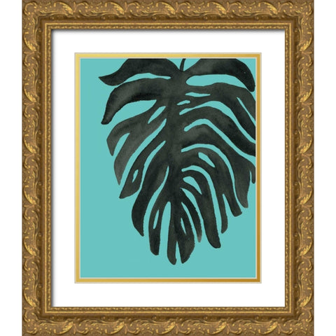 Tropical Palm II BW Turquoise Gold Ornate Wood Framed Art Print with Double Matting by Wild Apple Portfolio