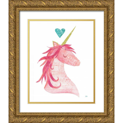 Unicorn Magic I Heart Gold Ornate Wood Framed Art Print with Double Matting by Averinos, Melissa