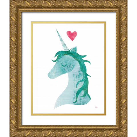 Unicorn Magic II Heart Gold Ornate Wood Framed Art Print with Double Matting by Averinos, Melissa