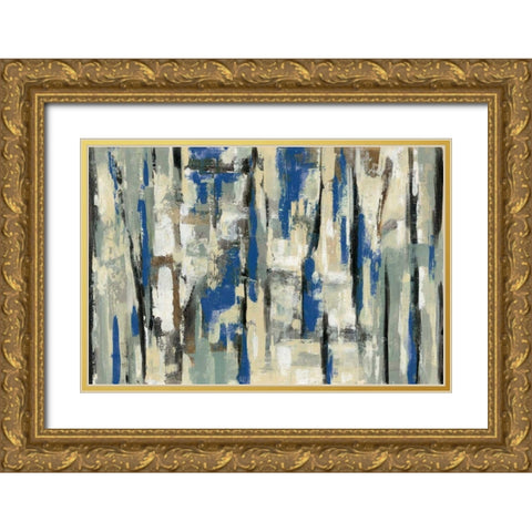 Spring Stripes Blue Gold Ornate Wood Framed Art Print with Double Matting by Vassileva, Silvia