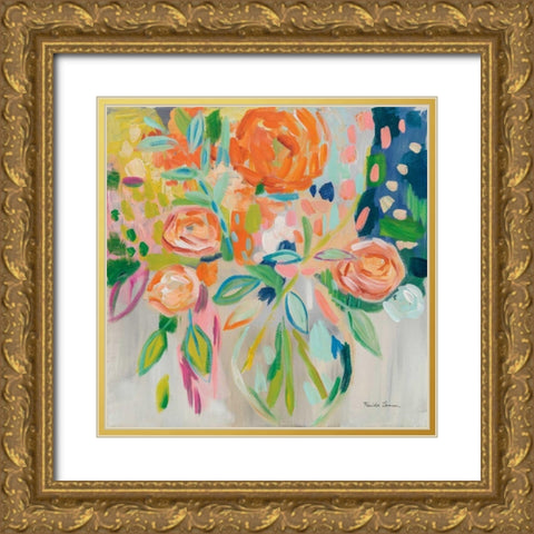 Summer Orange Floral Gold Ornate Wood Framed Art Print with Double Matting by Zaman, Farida