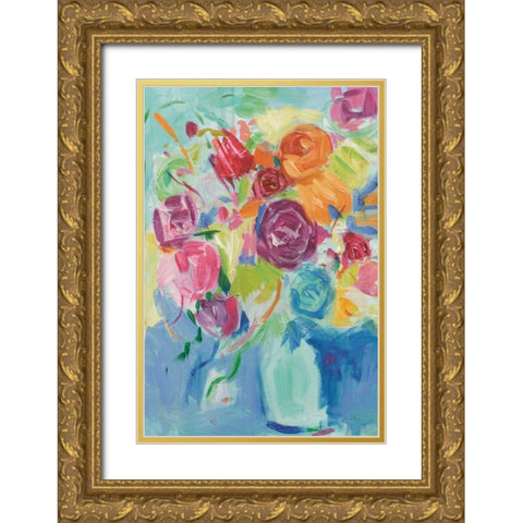 Matisse Florals Pastel Crop Gold Ornate Wood Framed Art Print with Double Matting by Zaman, Farida