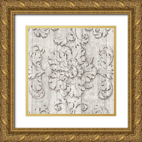 Italian Scroll V on Driftwood Gold Ornate Wood Framed Art Print with Double Matting by Wild Apple Portfolio