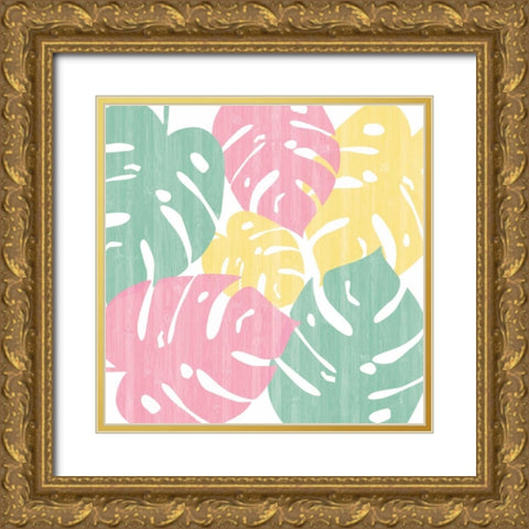 Monstera II Bright on White Gold Ornate Wood Framed Art Print with Double Matting by Adams, Sarah