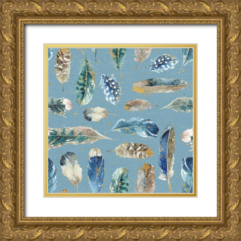 Indigold Feathers Turquoise Gold Ornate Wood Framed Art Print with Double Matting by Audit, Lisa