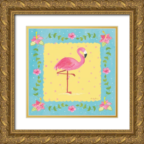 Flamingo Dance I Sq Border Gold Ornate Wood Framed Art Print with Double Matting by Zaman, Farida