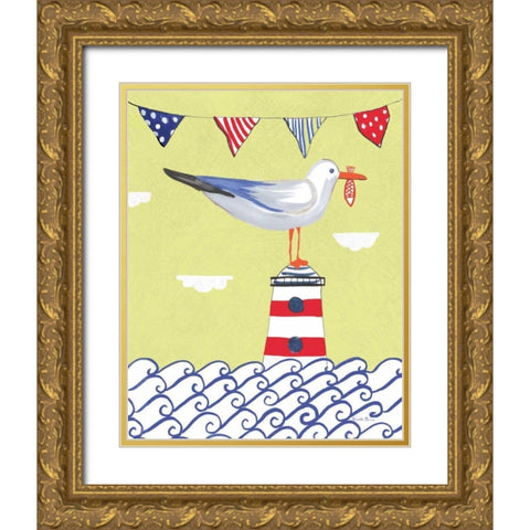 Coastal Bird I Flags Gold Ornate Wood Framed Art Print with Double Matting by Zaman, Farida