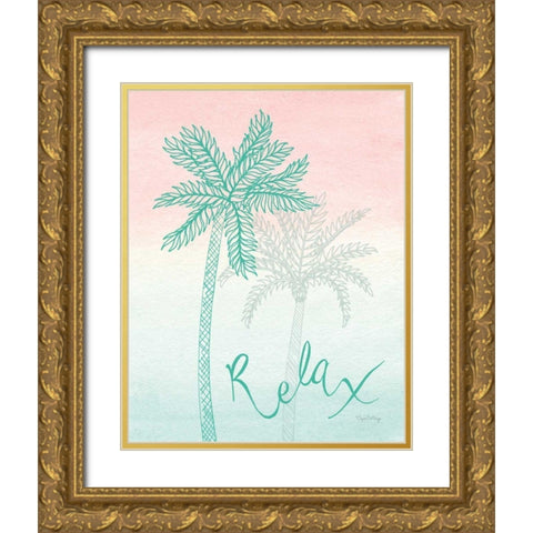 Sunset Palms I Gold Ornate Wood Framed Art Print with Double Matting by DeNeige, Elyse