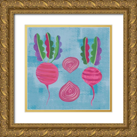 Veggie Time IV Blue Gold Ornate Wood Framed Art Print with Double Matting by Zaman, Farida