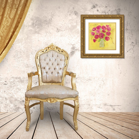 Burst of Poppies Bright Gold Ornate Wood Framed Art Print with Double Matting by Zaman, Farida