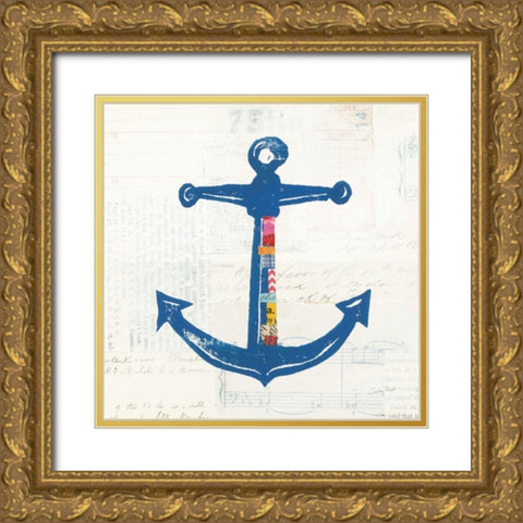 Nautical Collage III on Newsprint Gold Ornate Wood Framed Art Print with Double Matting by Prahl, Courtney