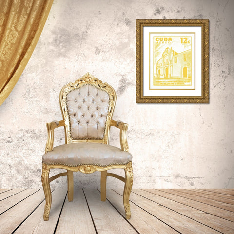 Cuba Stamp VI Bright Gold Ornate Wood Framed Art Print with Double Matting by Wild Apple Portfolio