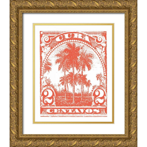 Cuba Stamp IX Bright Gold Ornate Wood Framed Art Print with Double Matting by Wild Apple Portfolio