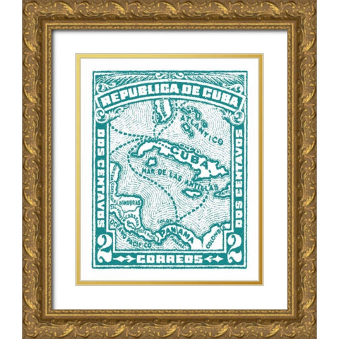 Cuba Stamp XIII Bright Gold Ornate Wood Framed Art Print with Double Matting by Wild Apple Portfolio