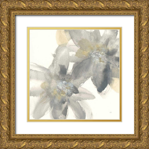 Gray and Silver Flowers II Gold Ornate Wood Framed Art Print with Double Matting by Paschke, Chris