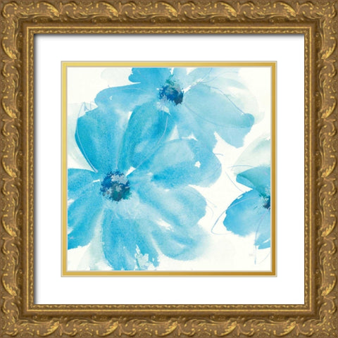 Aqua Mint Clematis I Gold Ornate Wood Framed Art Print with Double Matting by Paschke, Chris