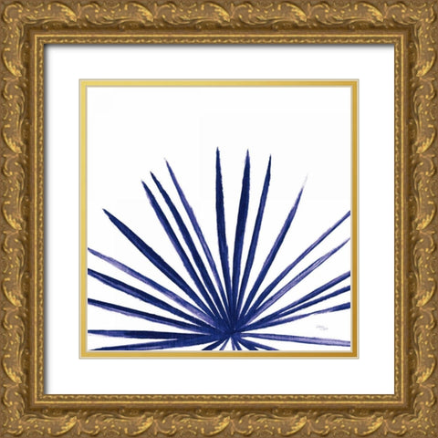 Statement Palms III Indigo Gold Ornate Wood Framed Art Print with Double Matting by Wellington Studio