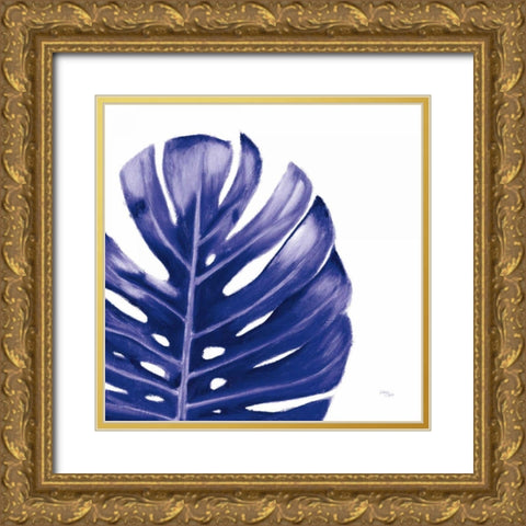 Statement Palms IV Indigo Gold Ornate Wood Framed Art Print with Double Matting by Wellington Studio