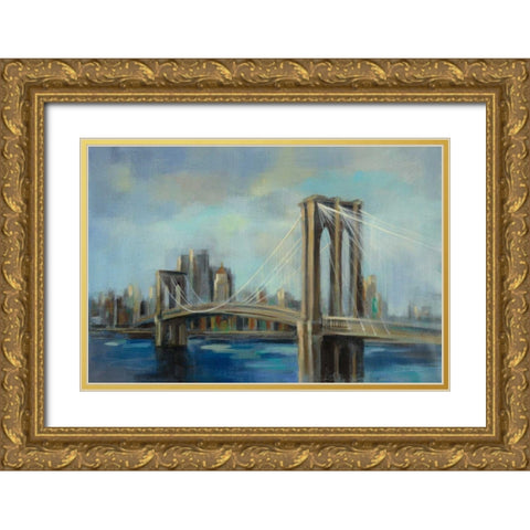 Brooklyn Bridge Gold Ornate Wood Framed Art Print with Double Matting by Vassileva, Silvia