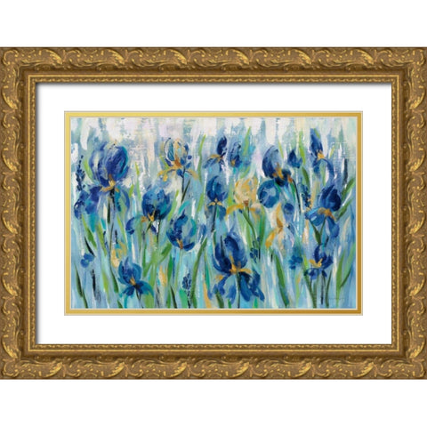 Iris Flower Bed Gold Ornate Wood Framed Art Print with Double Matting by Vassileva, Silvia