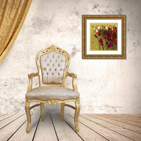 Tulip Drift Green Gold Ornate Wood Framed Art Print with Double Matting by Novak, Shirley