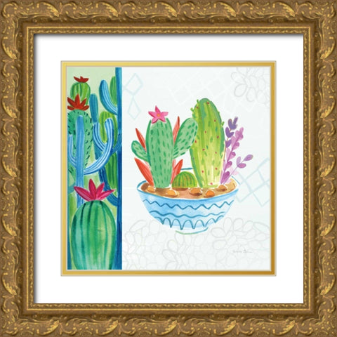 Cacti Garden II no Birds and Butterflies Gold Ornate Wood Framed Art Print with Double Matting by Zaman, Farida