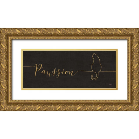 Underlined Cats IV Black Gold Ornate Wood Framed Art Print with Double Matting by Charron, Veronique