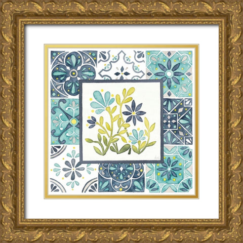 Garden Getaway Patchwork IV Gold Ornate Wood Framed Art Print with Double Matting by Marshall, Laura