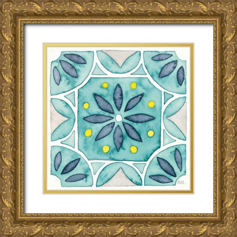 Garden Getaway Tile VIII Teal Gold Ornate Wood Framed Art Print with Double Matting by Marshall, Laura