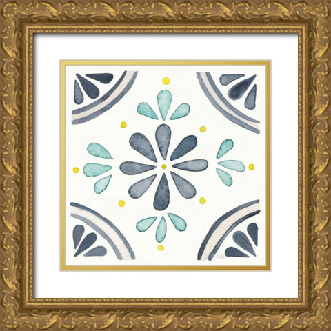 Garden Getaway Tile I White Gold Ornate Wood Framed Art Print with Double Matting by Marshall, Laura