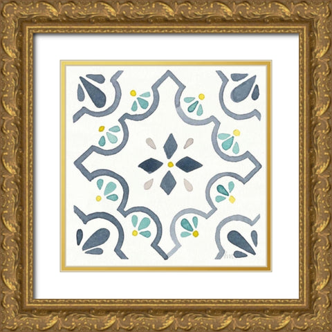 Garden Getaway Tile II White Gold Ornate Wood Framed Art Print with Double Matting by Marshall, Laura