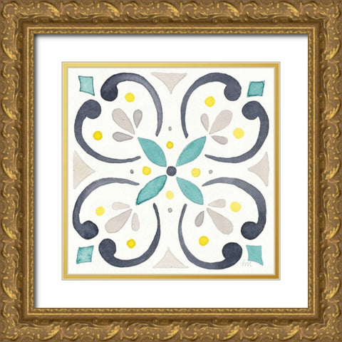 Garden Getaway Tile IV White Gold Ornate Wood Framed Art Print with Double Matting by Marshall, Laura