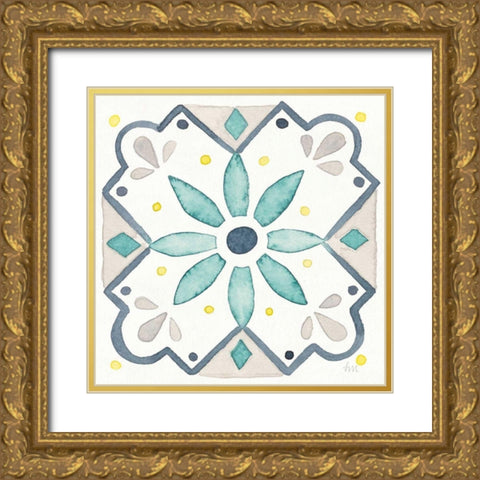 Garden Getaway Tile V White Gold Ornate Wood Framed Art Print with Double Matting by Marshall, Laura