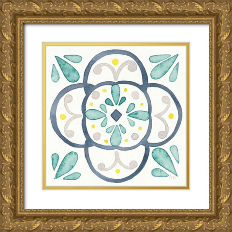 Garden Getaway Tile VII White Gold Ornate Wood Framed Art Print with Double Matting by Marshall, Laura