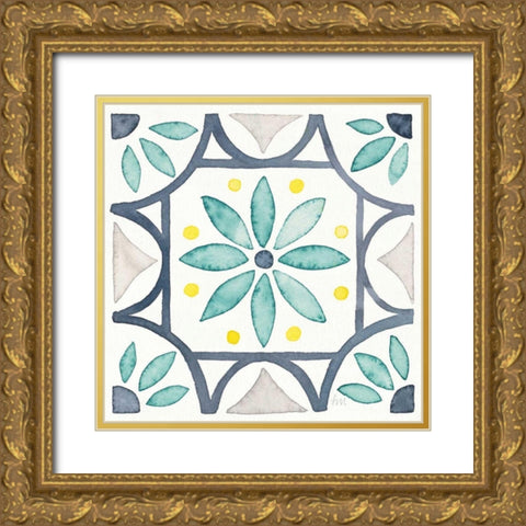 Garden Getaway Tile VIII White Gold Ornate Wood Framed Art Print with Double Matting by Marshall, Laura