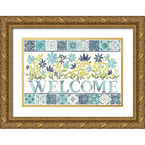 Garden Getaway Welcome Gold Ornate Wood Framed Art Print with Double Matting by Marshall, Laura