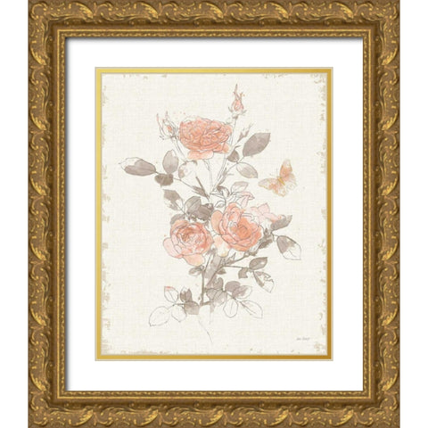 Watery Blooms II Gray Cream Gold Ornate Wood Framed Art Print with Double Matting by Pertiet, Katie
