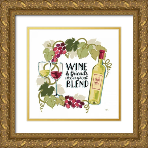 Wine and Friends V on White Gold Ornate Wood Framed Art Print with Double Matting by Penner, Janelle