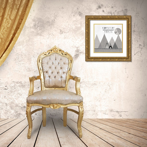 Southwest Geo III BW Gold Ornate Wood Framed Art Print with Double Matting by Charron, Veronique