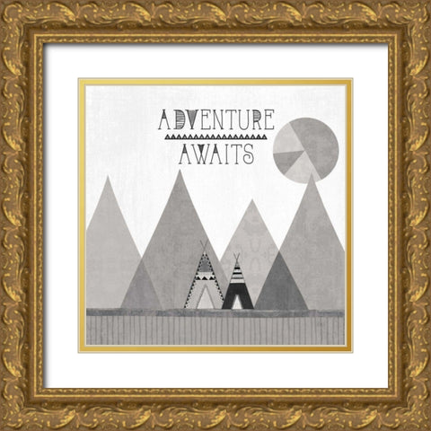 Southwest Geo III BW Gold Ornate Wood Framed Art Print with Double Matting by Charron, Veronique