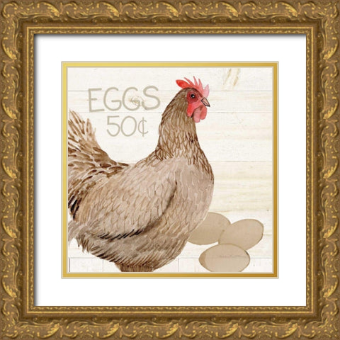 Life on the Farm Chicken III Gold Ornate Wood Framed Art Print with Double Matting by McKenna, Kathleen Parr