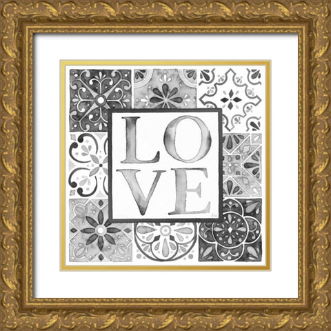 Garden Getaway Patchwork I Love BW Gold Ornate Wood Framed Art Print with Double Matting by Marshall, Laura