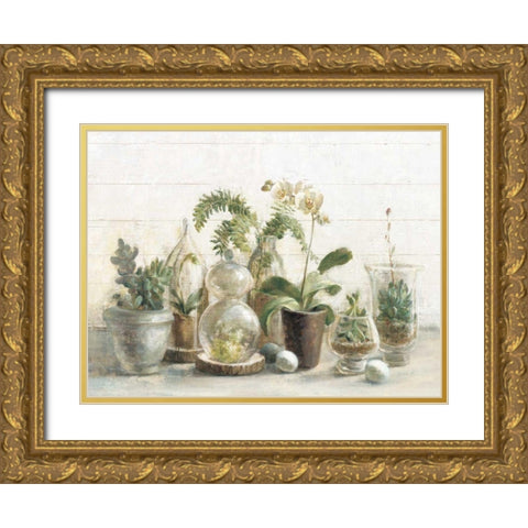 Greenhouse Orchids on Shiplap Gold Ornate Wood Framed Art Print with Double Matting by Nai, Danhui