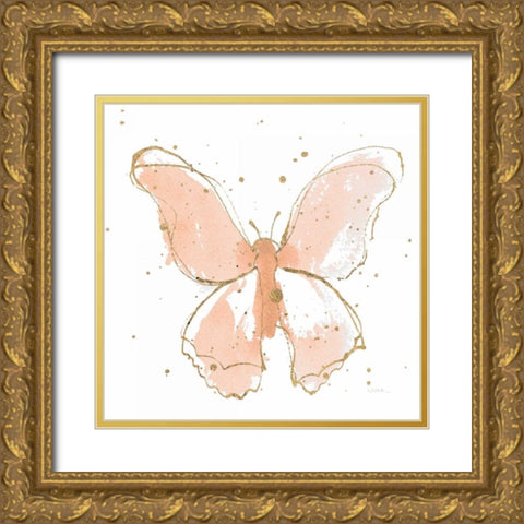 Gilded Butterflies II Blush Gold Ornate Wood Framed Art Print with Double Matting by Novak, Shirley