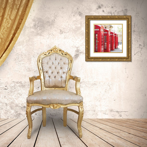 Covent Garden Phone Boxes Gold Ornate Wood Framed Art Print with Double Matting by Bevan, Keri