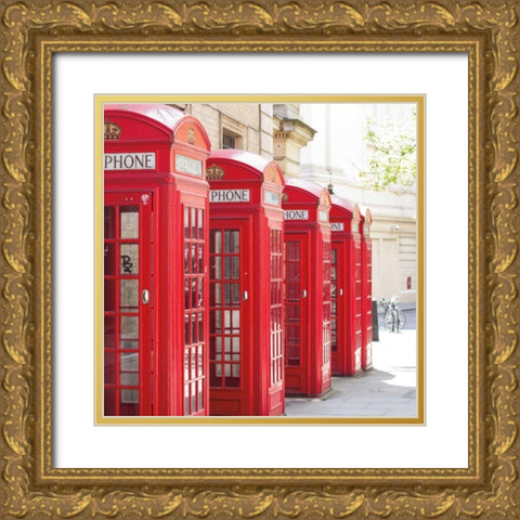 Covent Garden Phone Boxes Gold Ornate Wood Framed Art Print with Double Matting by Bevan, Keri